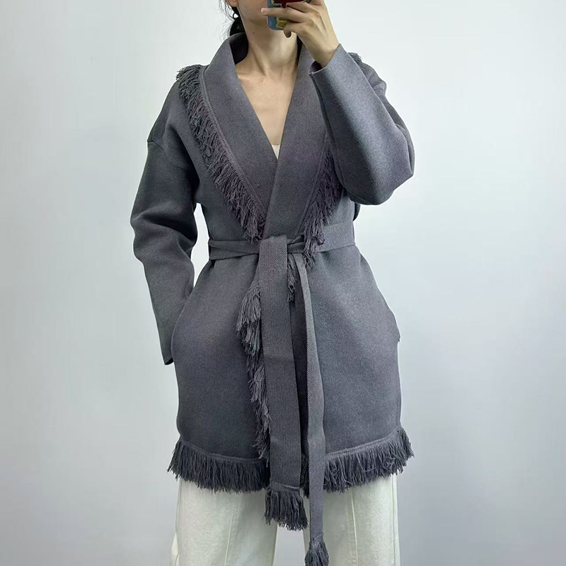 Wool Coat Peacoat - Cardigã feminino de malha de lã