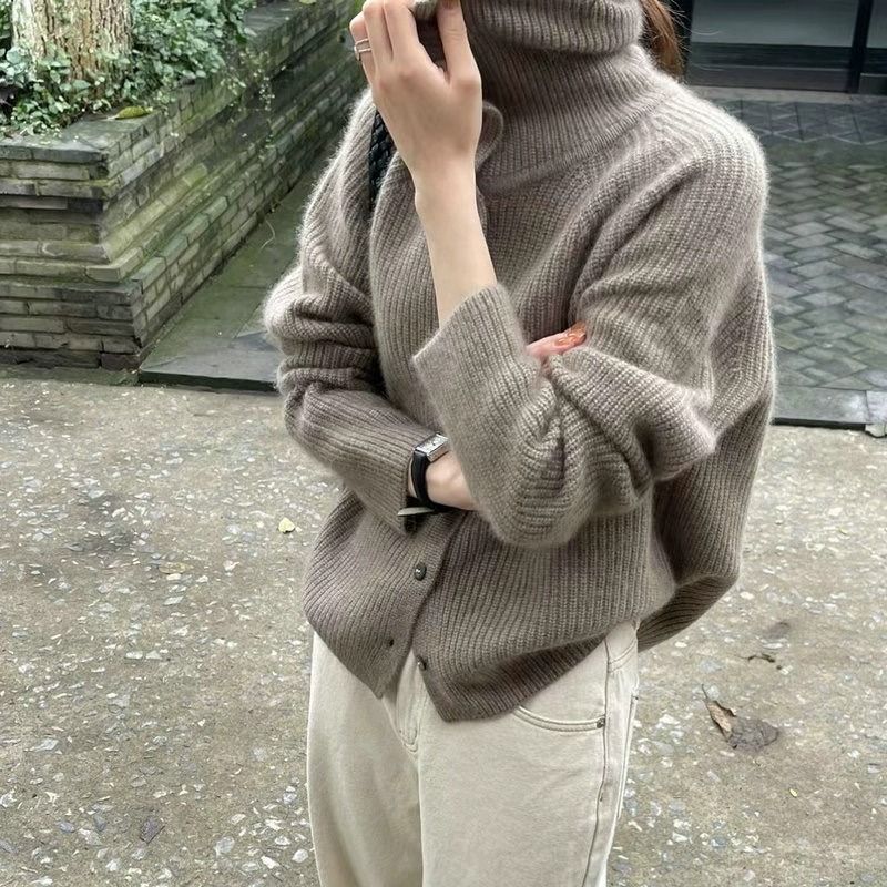 Cardigan de gola alta feminino - Wool Coat Peacoat avaliação e preço