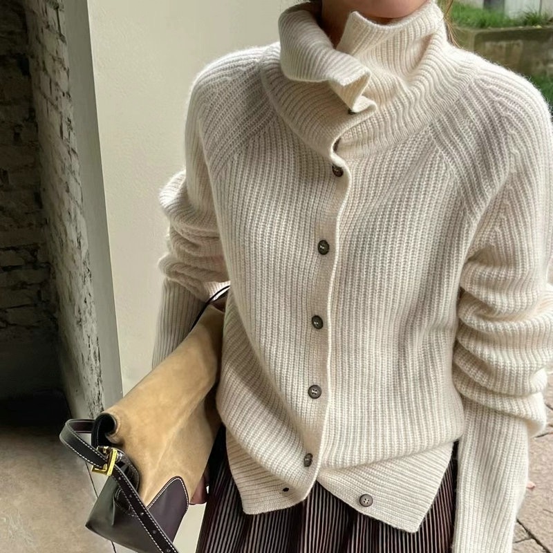 Cardigan de gola alta feminino - Wool Coat Peacoat avaliação e preço