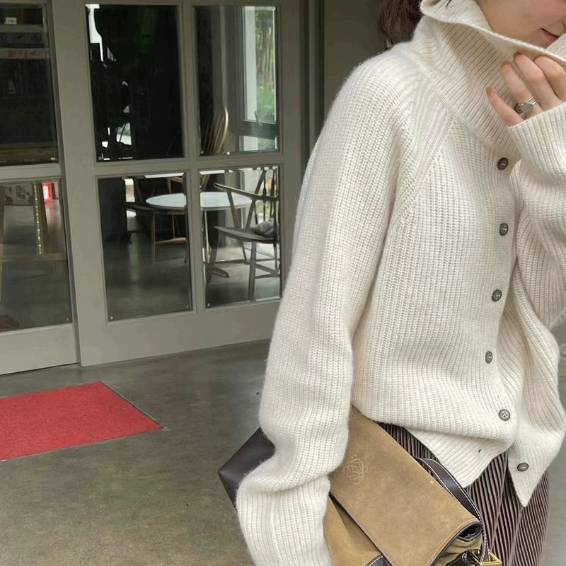 Cardigan de gola alta feminino - Wool Coat Peacoat avaliação e preço
